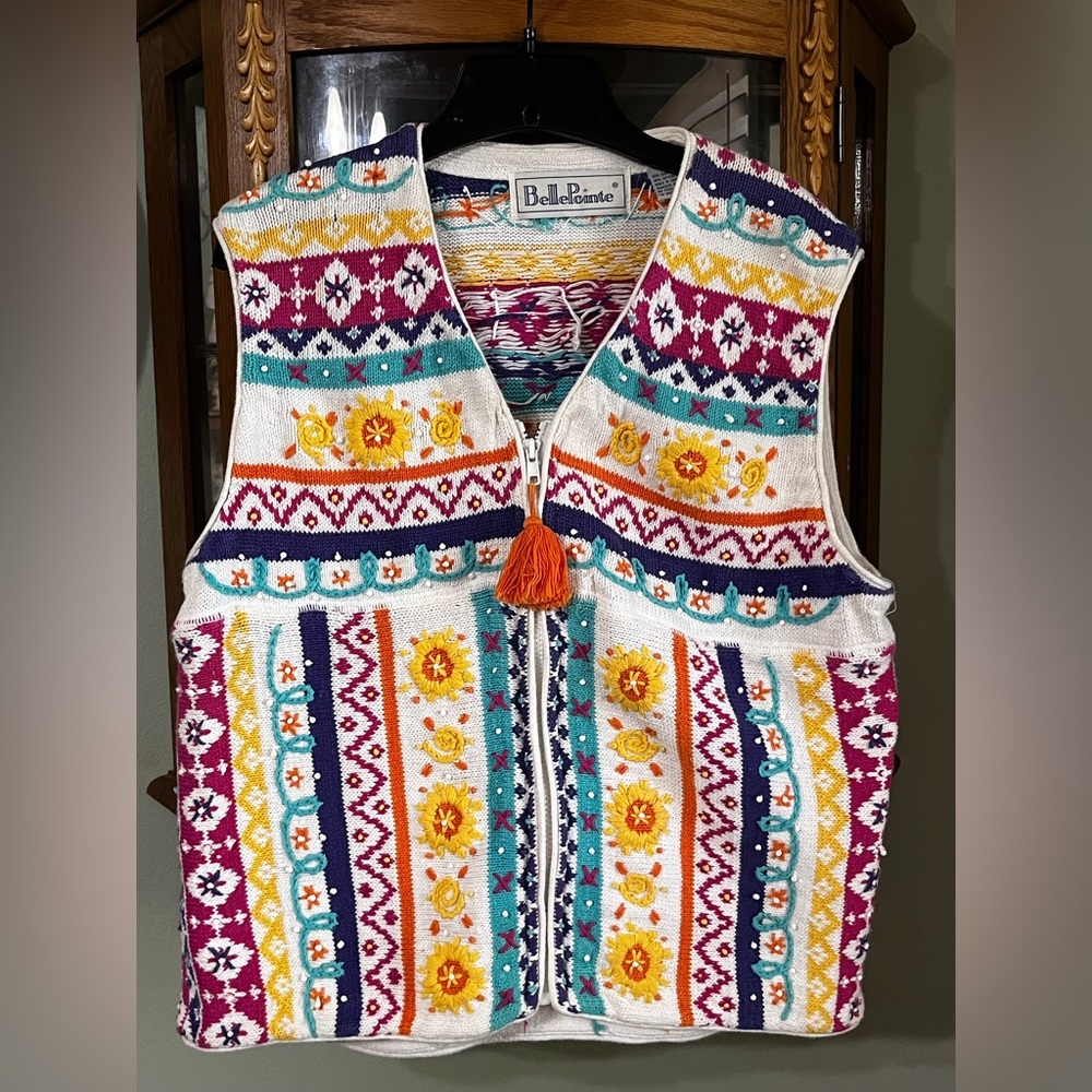 BellePointe Multicolor Floral Knit Vest - White Base